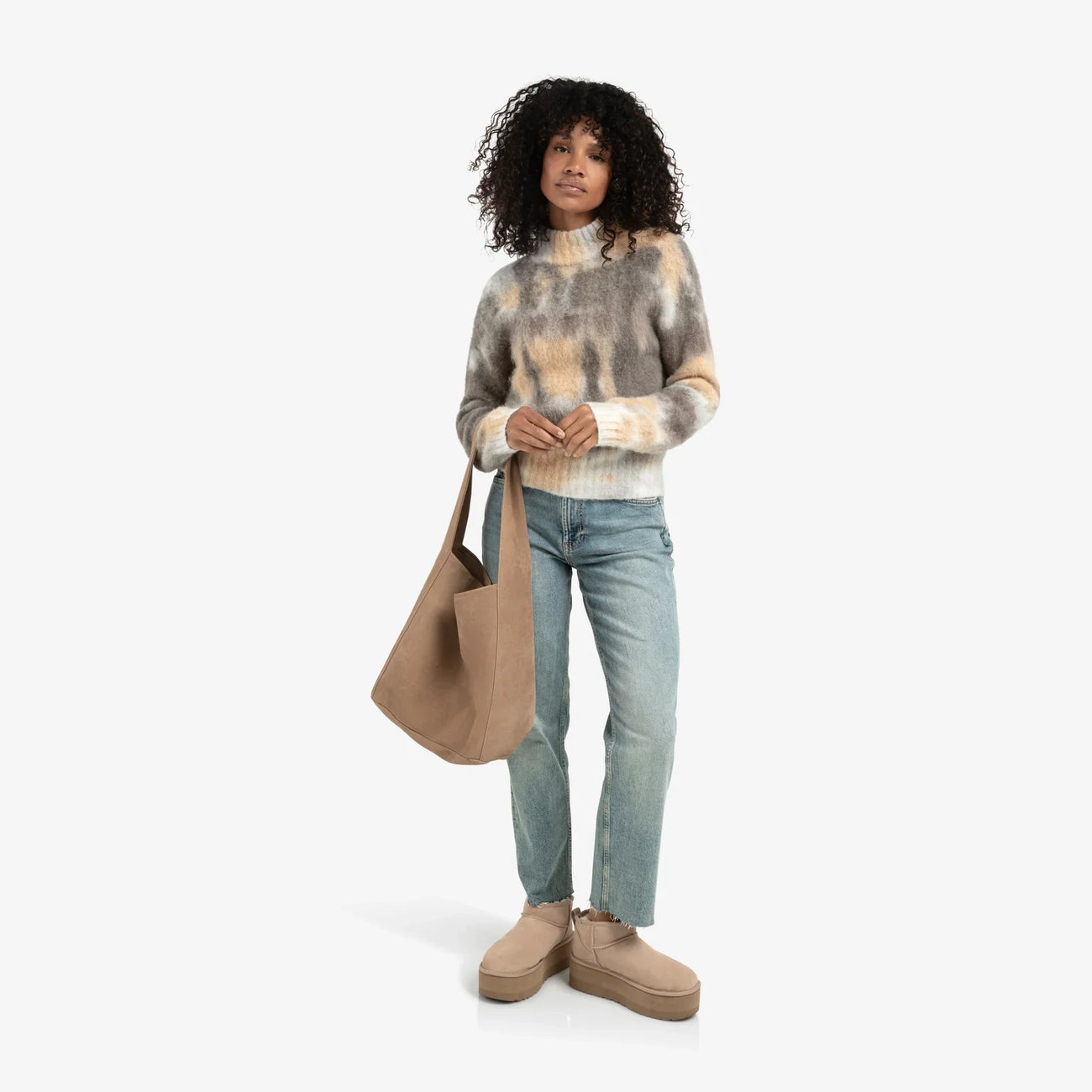High Neckline Print Sweater