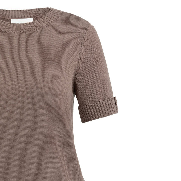 Knitted Sweater Roll Up Short Sleeves - Deep Taupe Brown