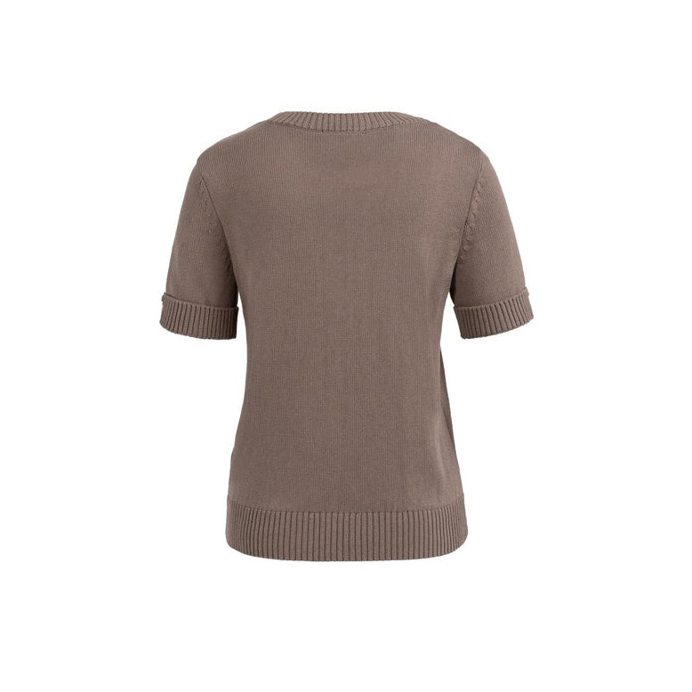 Knitted Sweater Roll Up Short Sleeves - Deep Taupe Brown