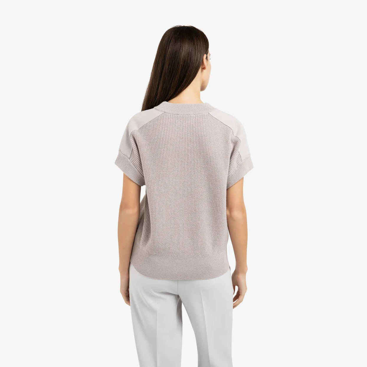 Knitted Top with Woven Shoulder Details