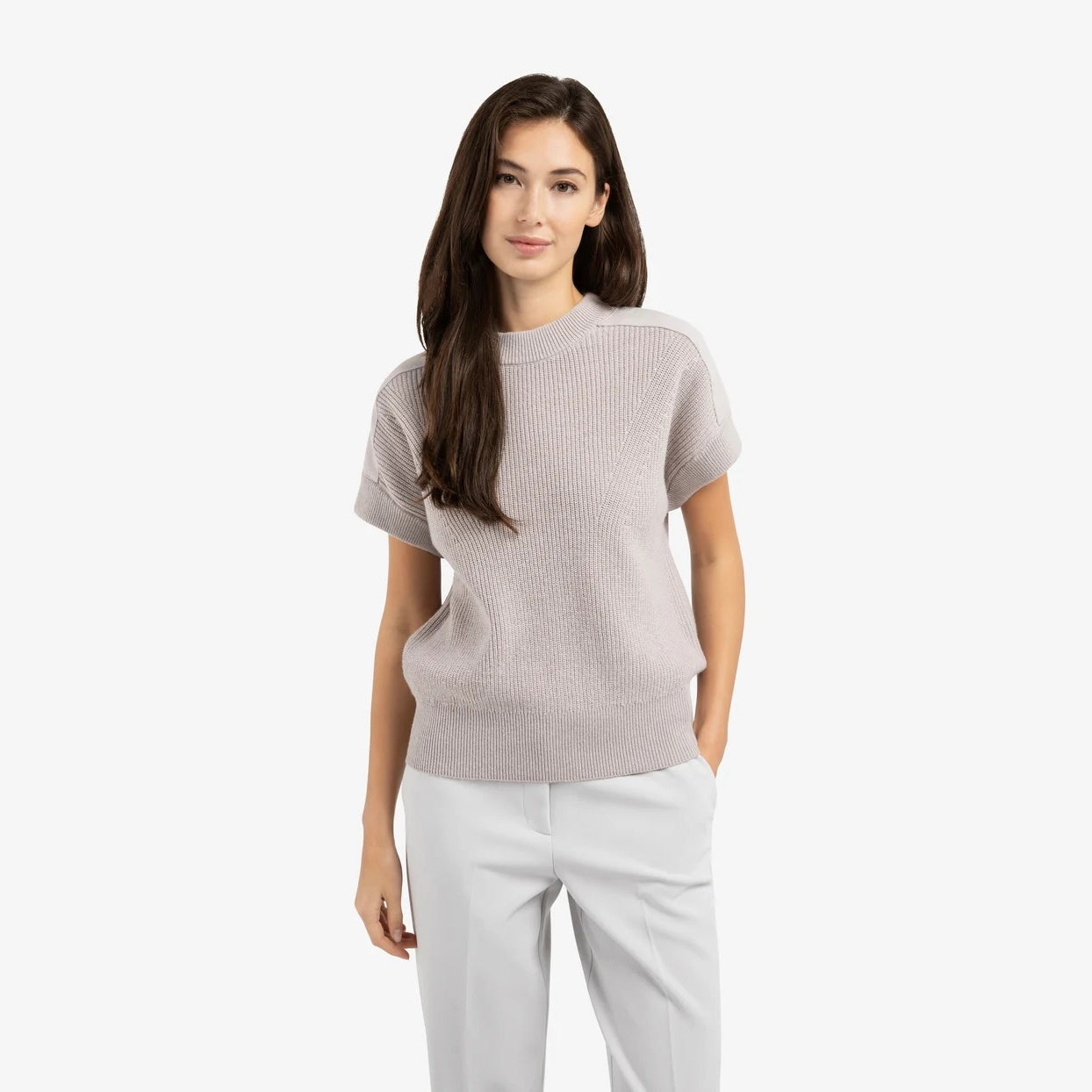 Knitted Top with Woven Shoulder Details