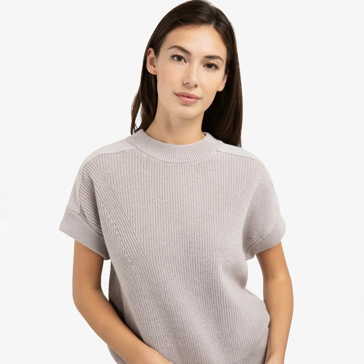 Knitted Top with Woven Shoulder Details