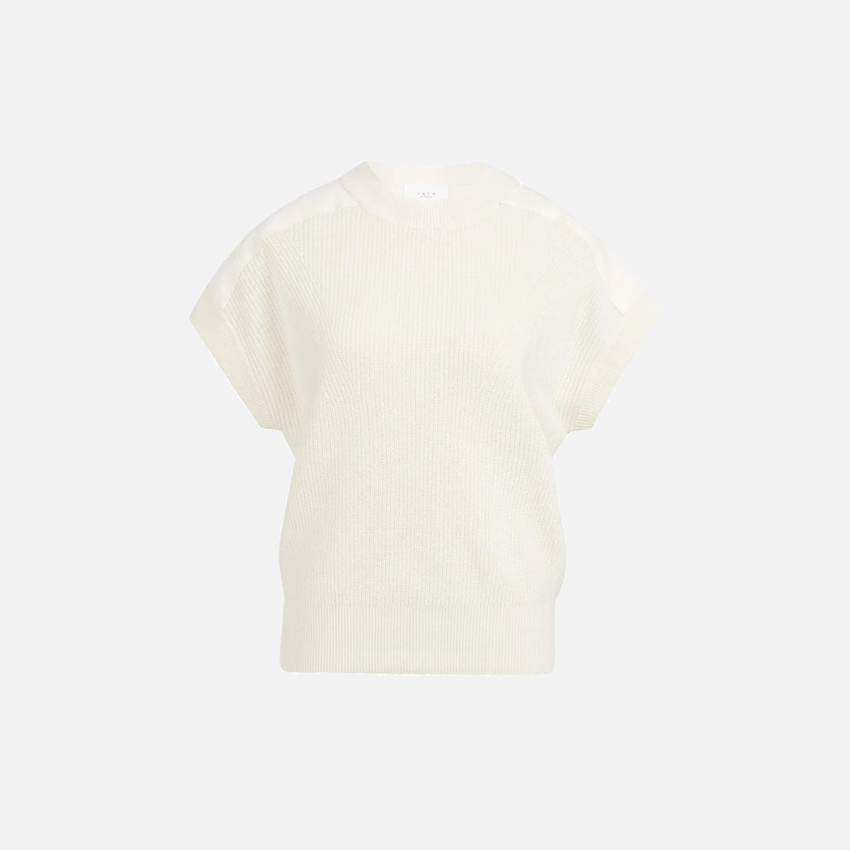 Knitted Top with Woven Shoulder Details - Ecru