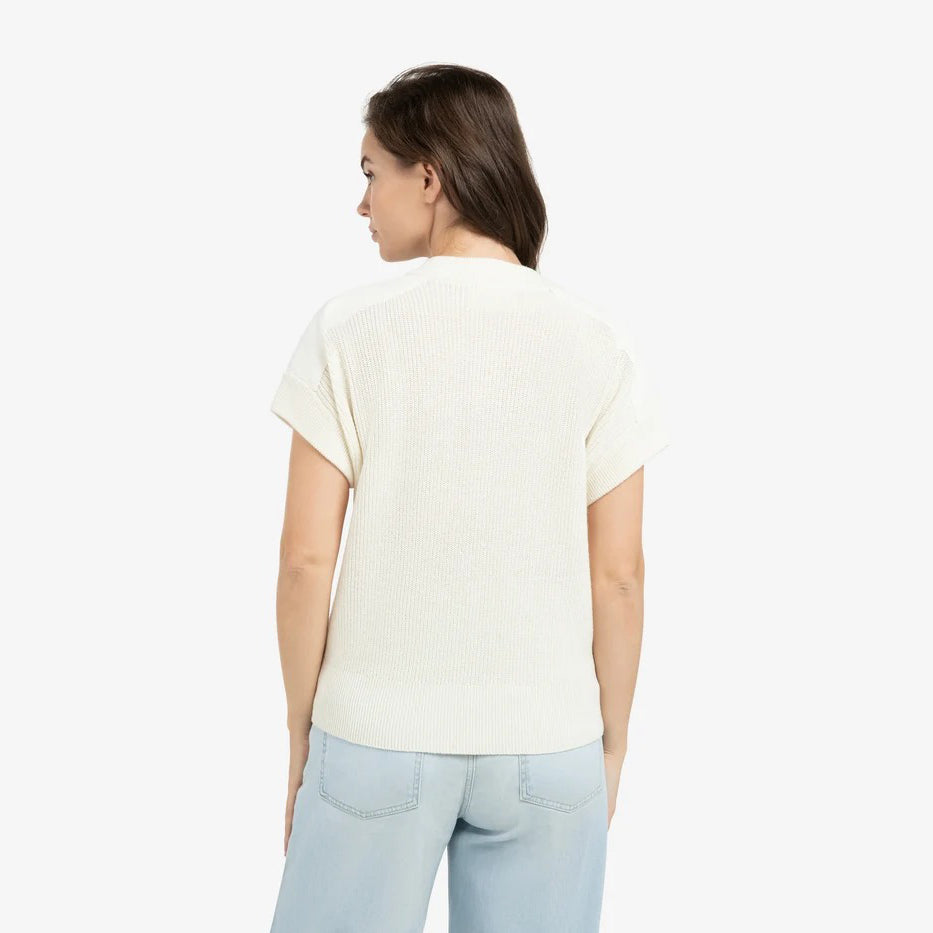 Knitted Top with Woven Shoulder Details - Ecru