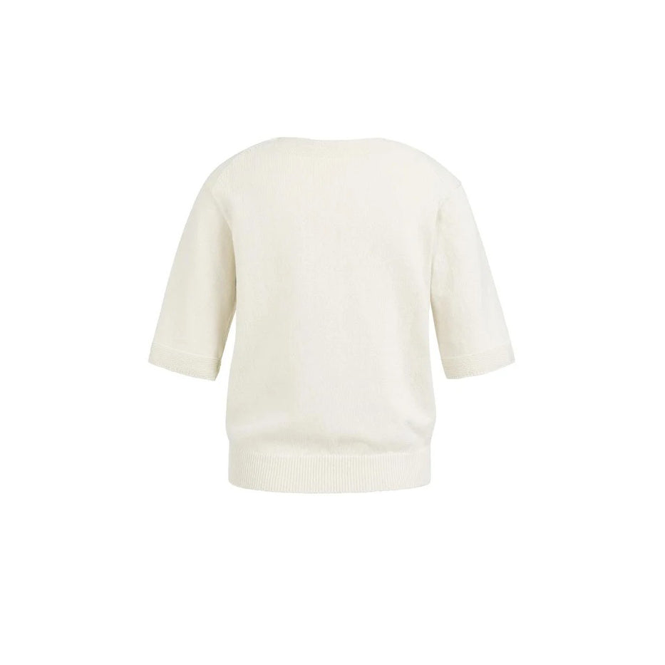 Knitted V-neck Sweater with Light Blue Stripes