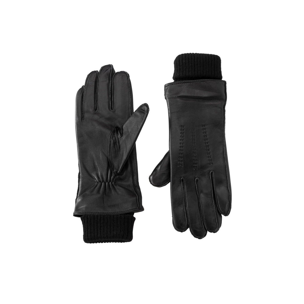 Leather Gloves with Knitted Cuffs - Oyster Black