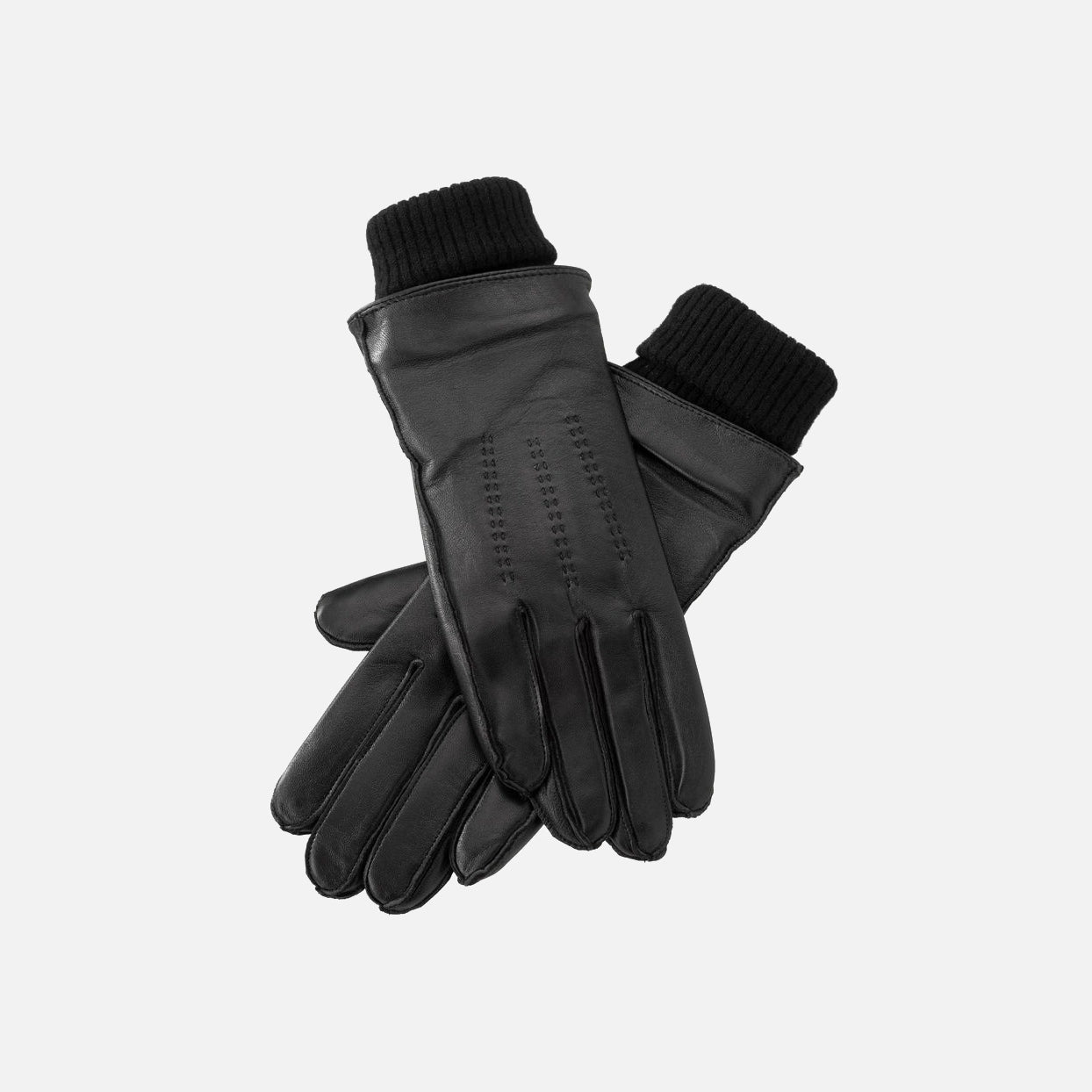 Leather Gloves with Knitted Cuffs - Oyster Black