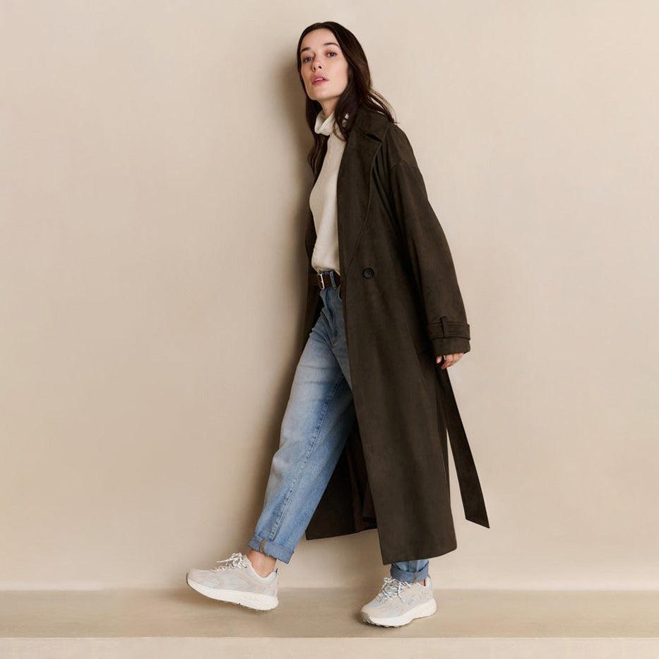 Long Suedine Coat with Belt