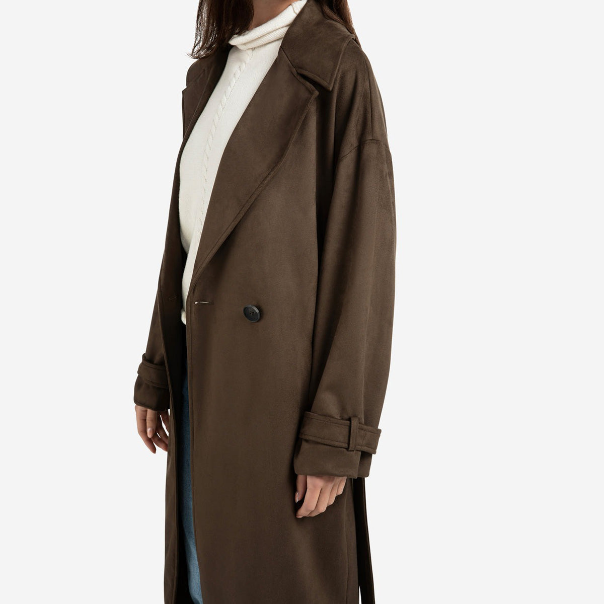 Long Suedine Coat with Belt