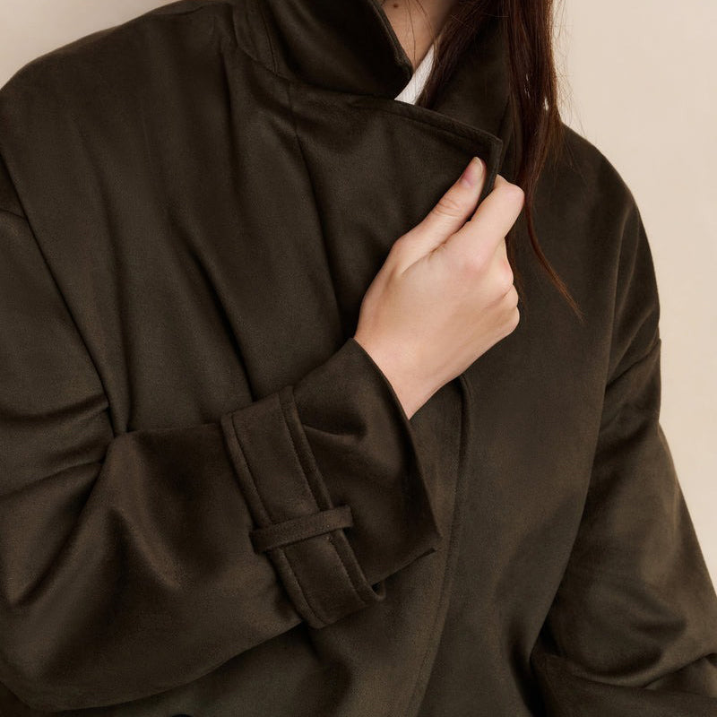 Long Suedine Coat with Belt