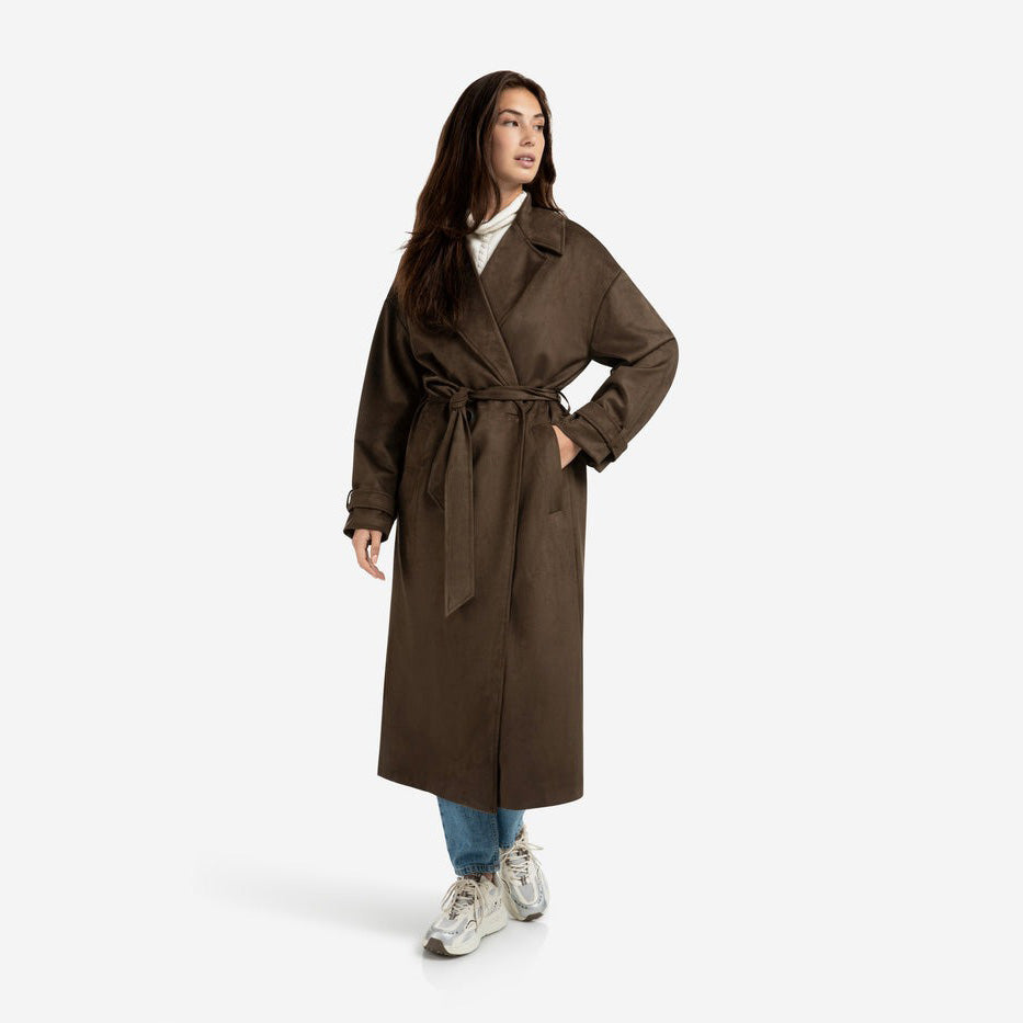 Long Suedine Coat with Belt