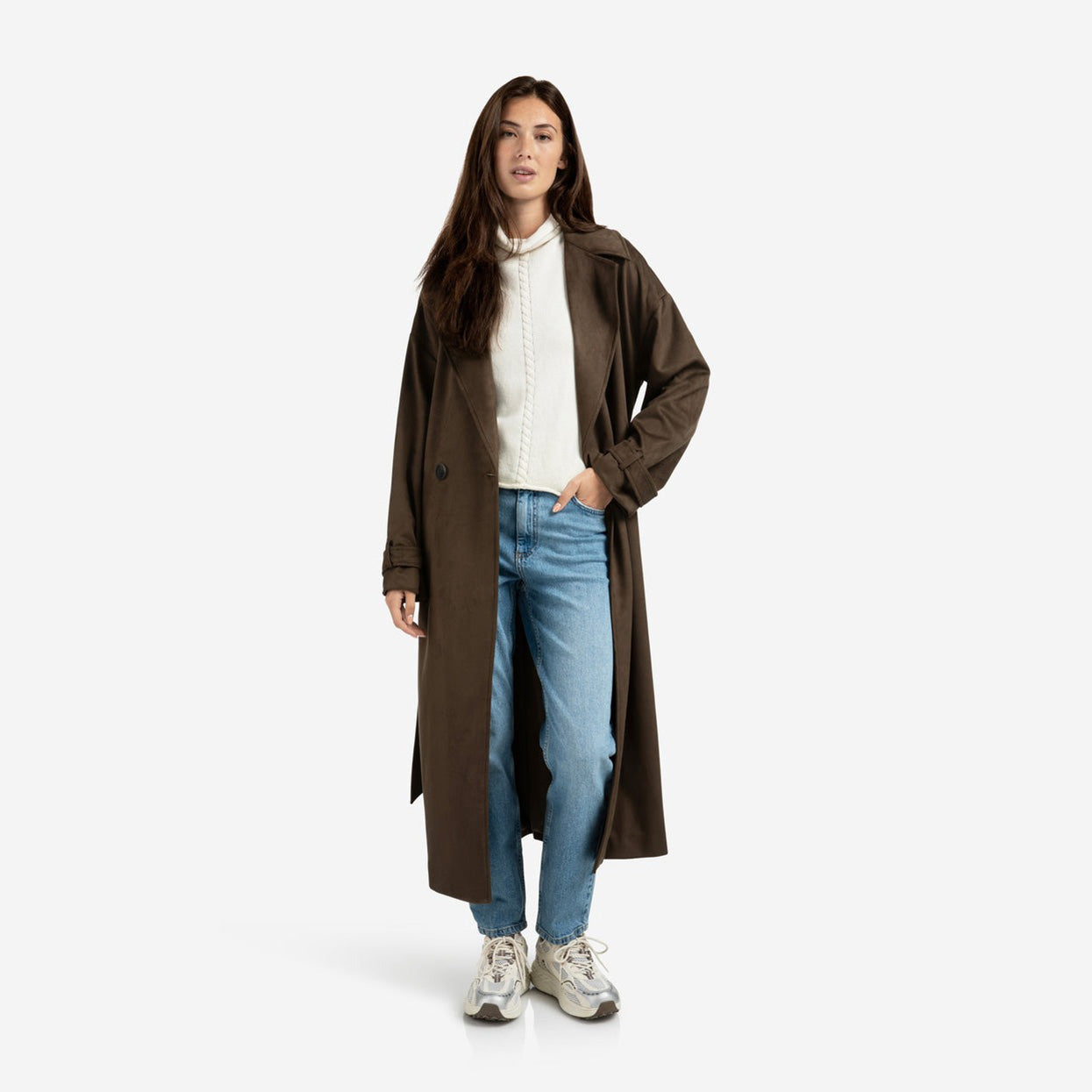 Long Suedine Coat with Belt