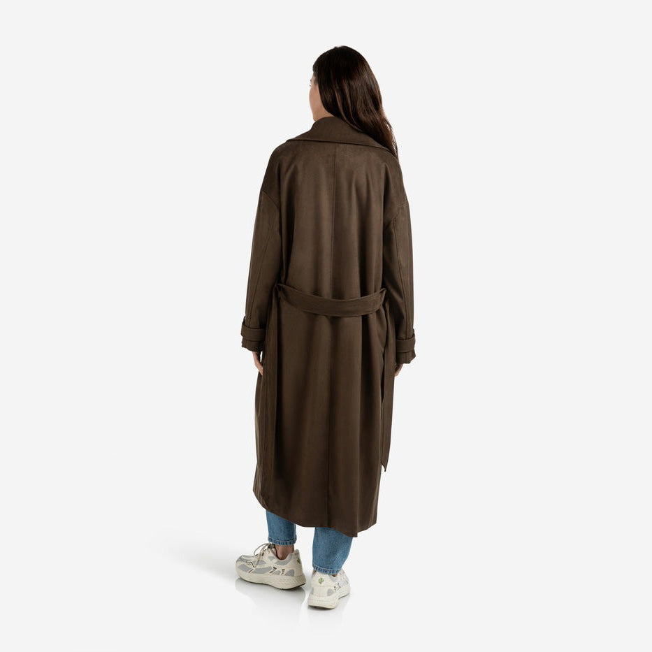 Long Suedine Coat with Belt