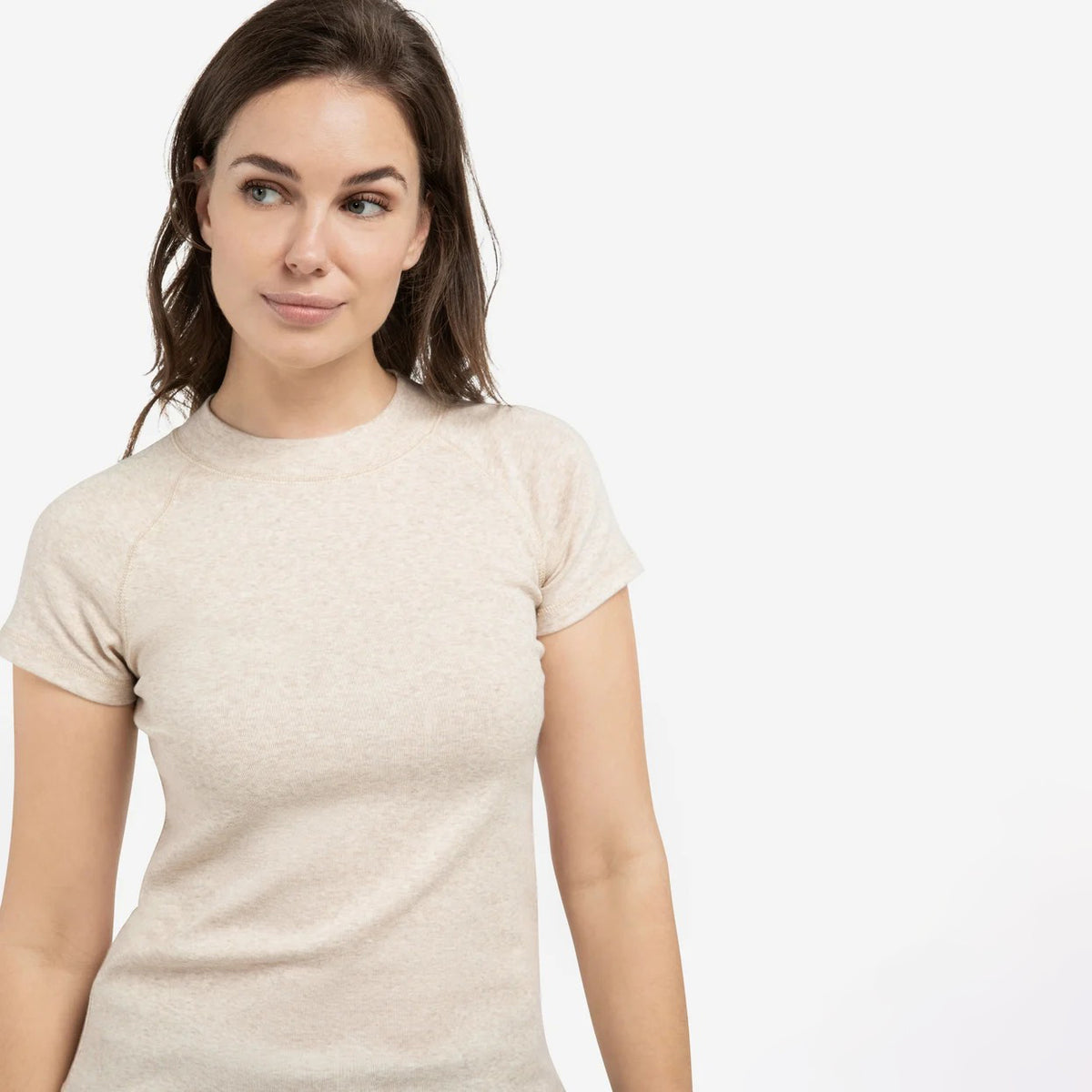Melange Top with Short Raglan Sleeves