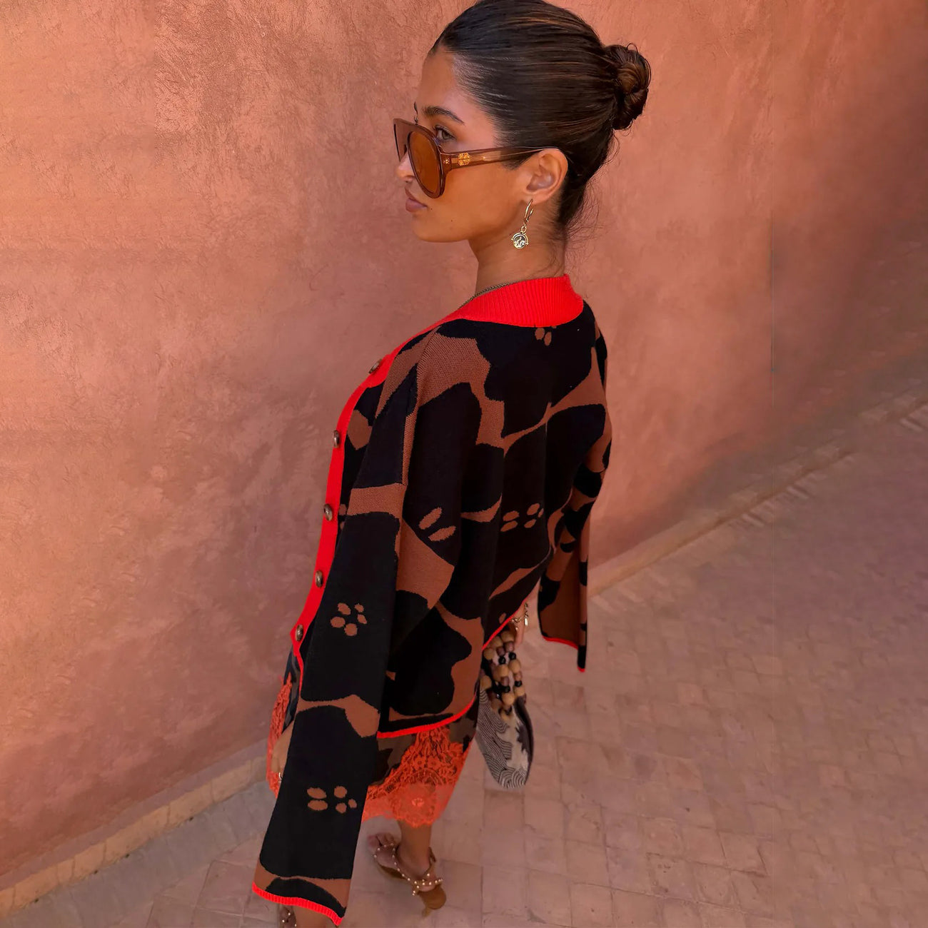 Tan Jaden Floral Jacquard Cardigan