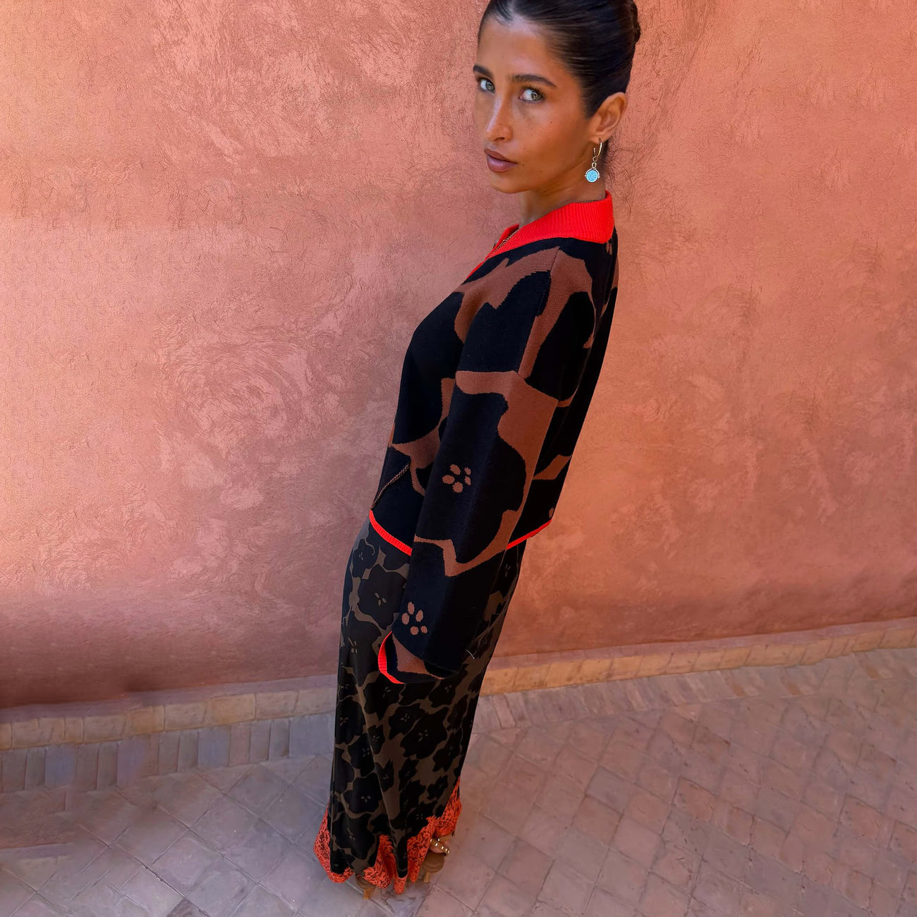 Tan Jaden Floral Jacquard Cardigan