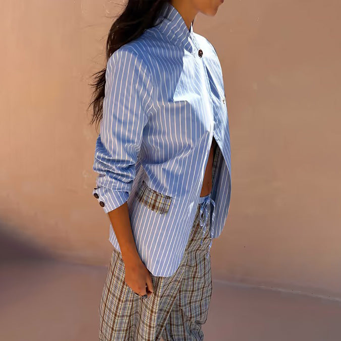 Blue Stripe Foldover Blazer