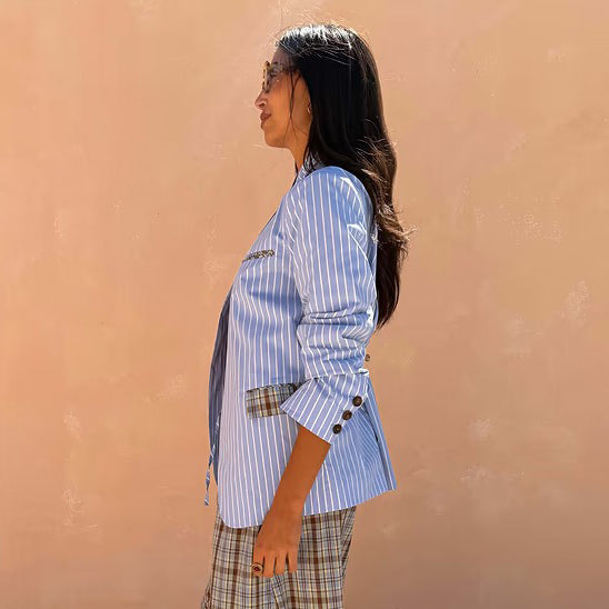 Blue Stripe Foldover Blazer