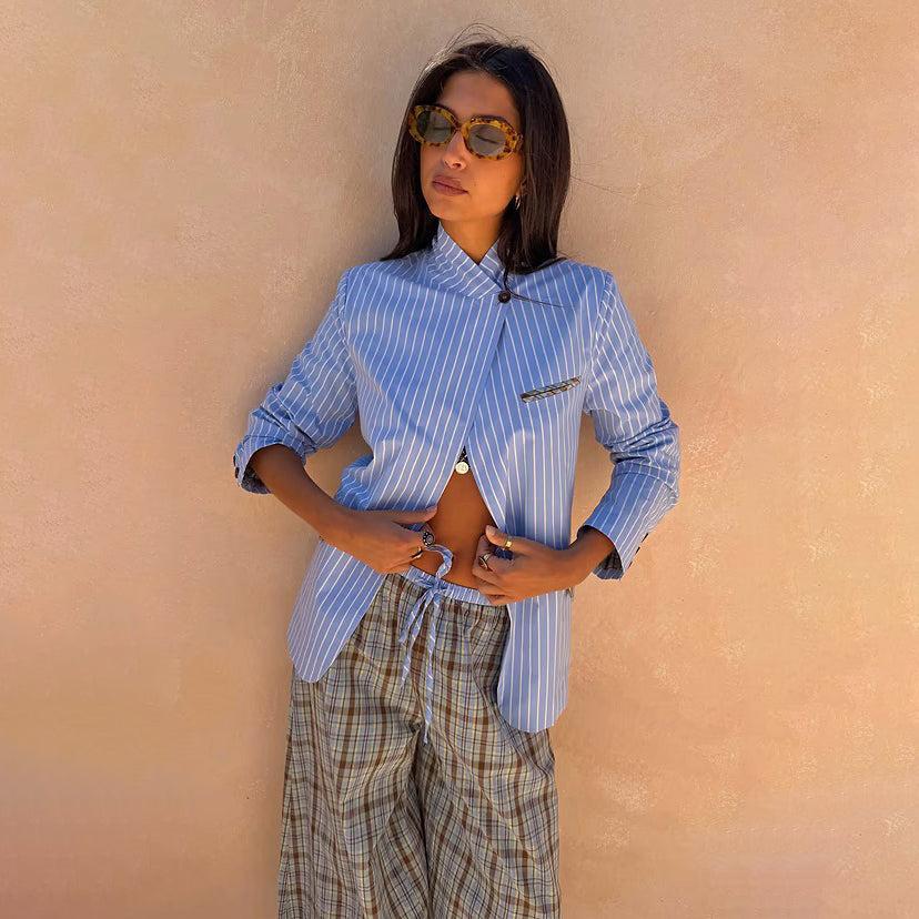 Blue Stripe Foldover Blazer