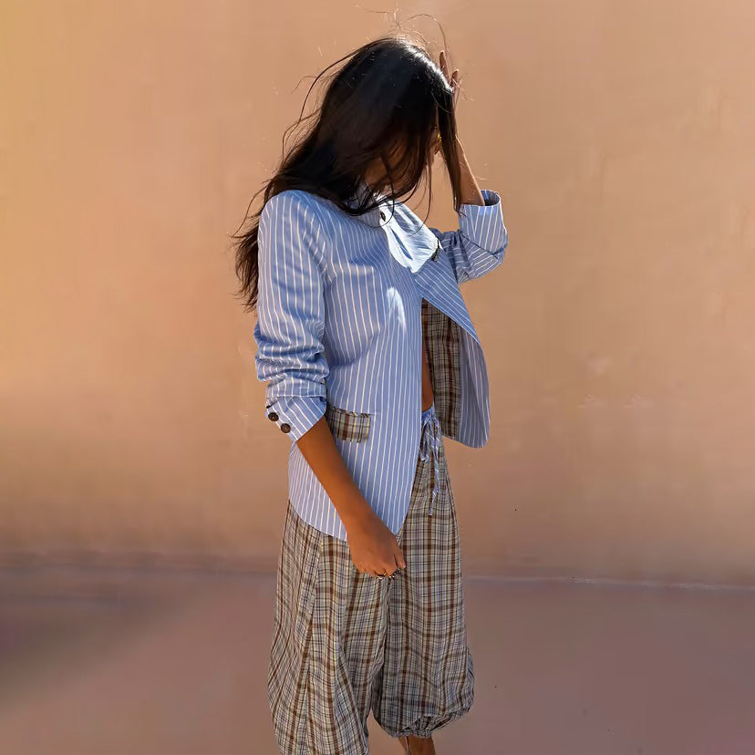 Blue Stripe Foldover Blazer