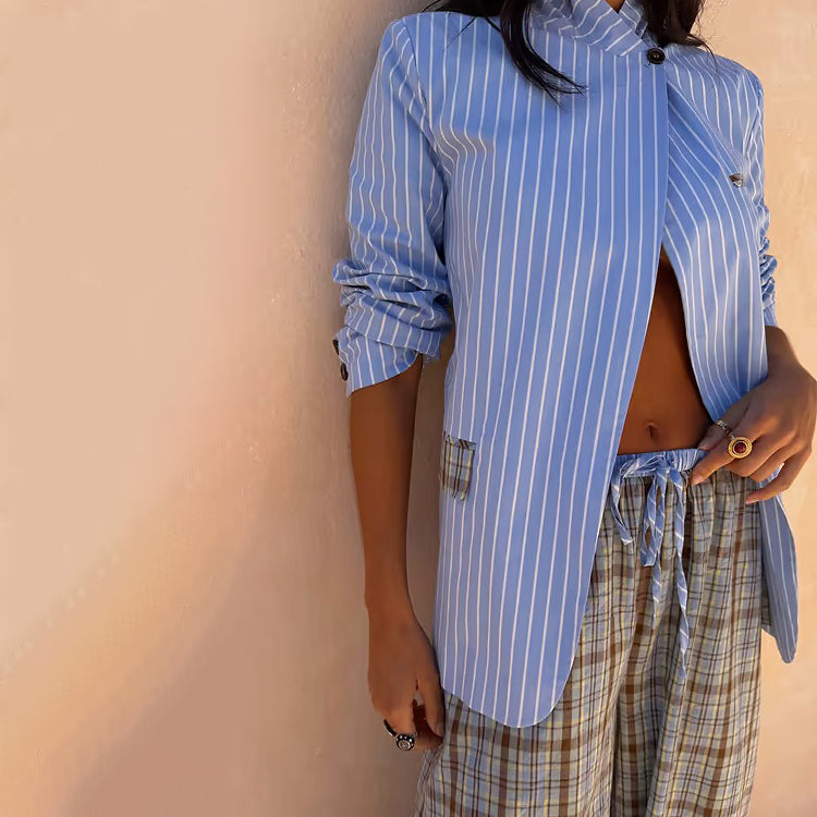 Blue Stripe Foldover Blazer