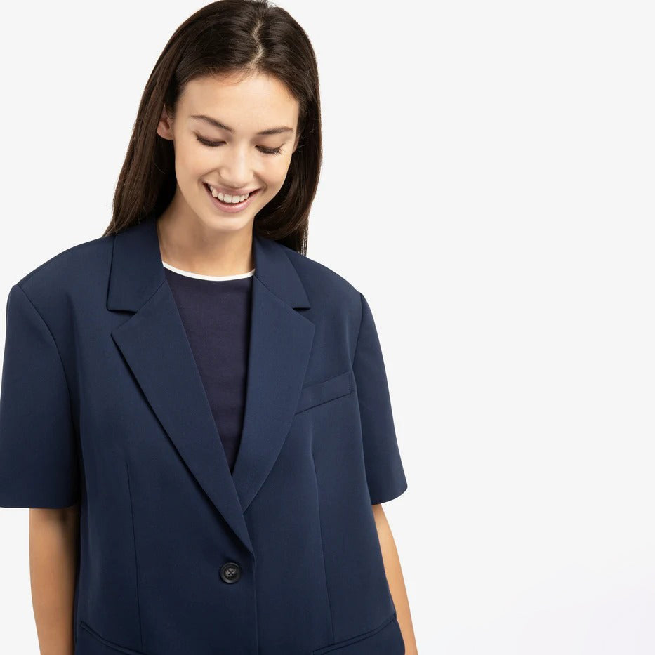 Oversized Blazer with Short Sleeves - Blue
