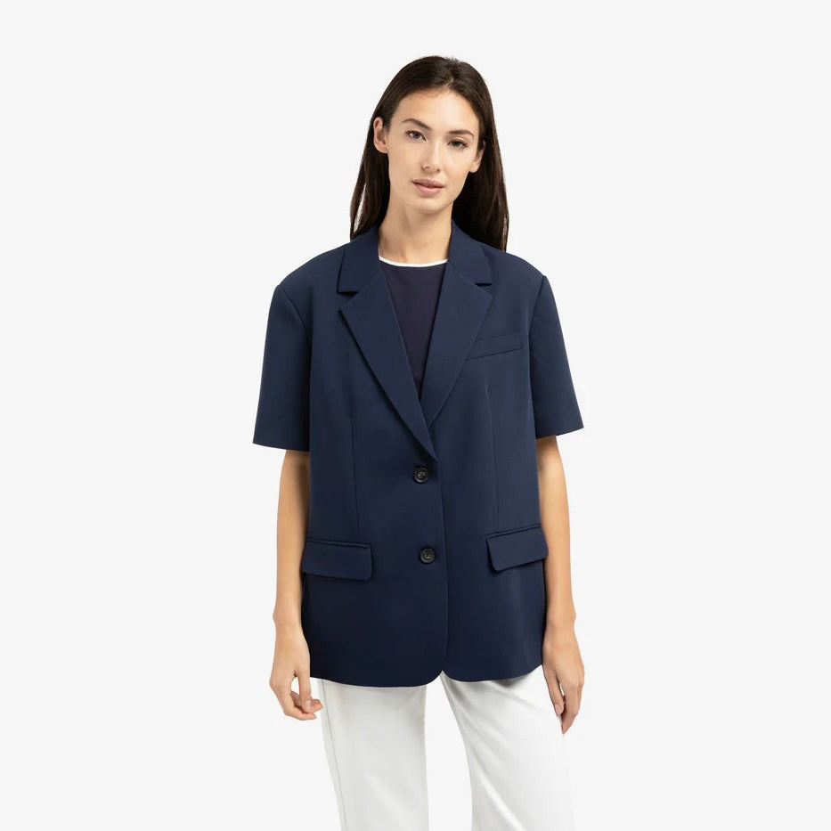 Oversized Blazer with Short Sleeves - Blue