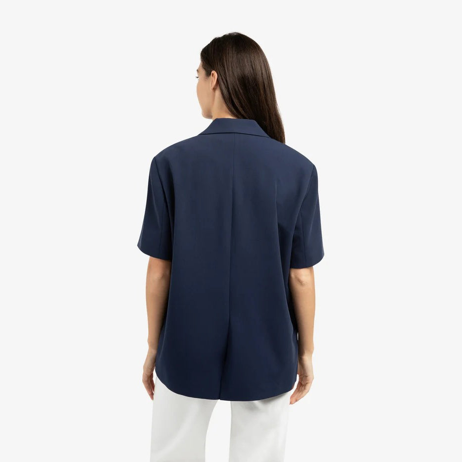 Oversized Blazer with Short Sleeves - Blue
