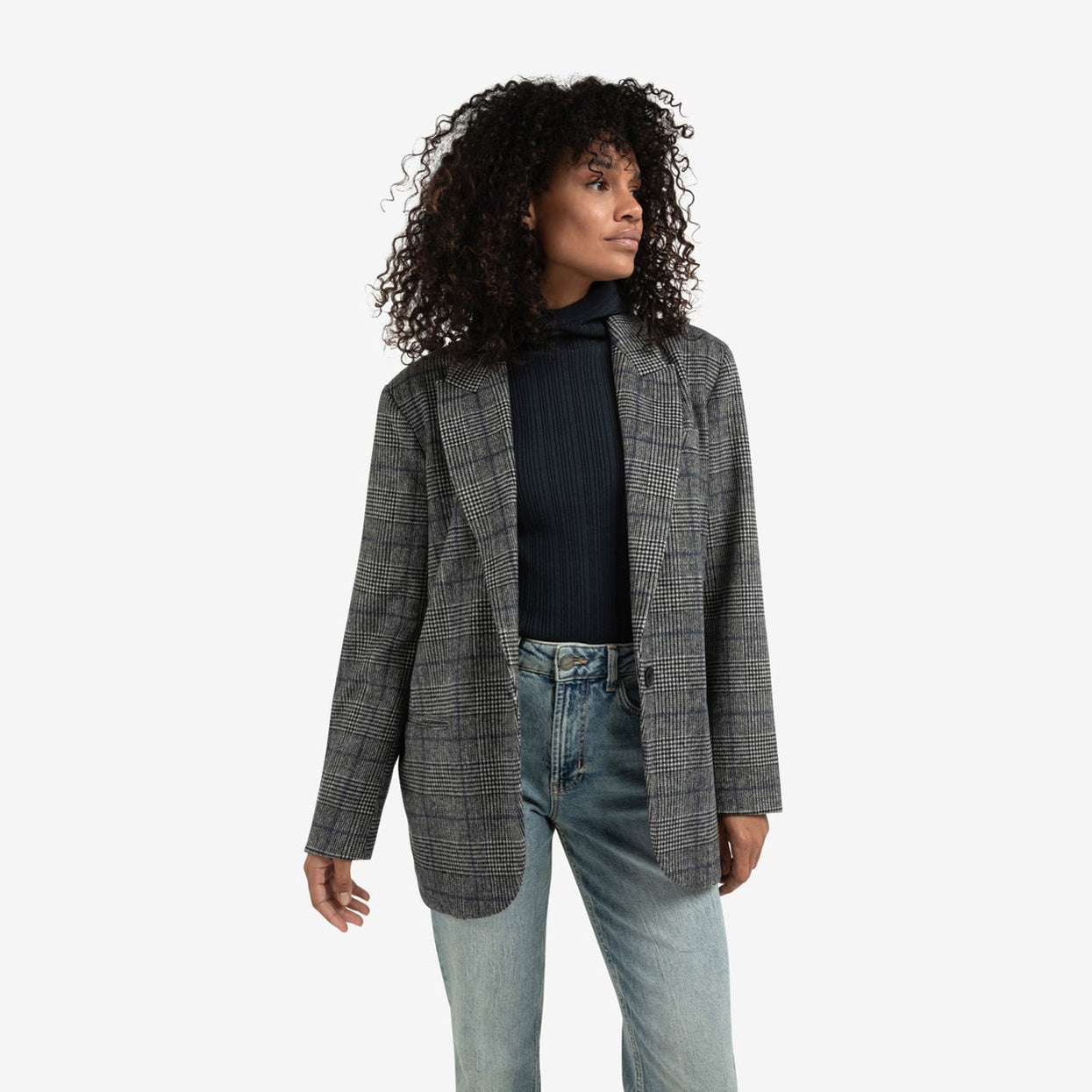 Oversized Checked Blazer with Button Closure