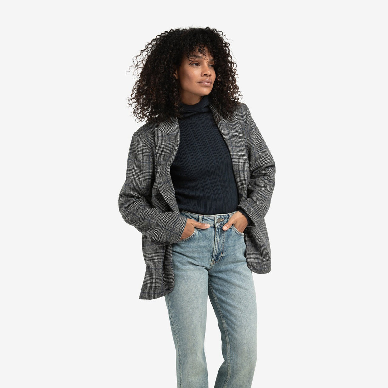 Oversized Checked Blazer with Button Closure