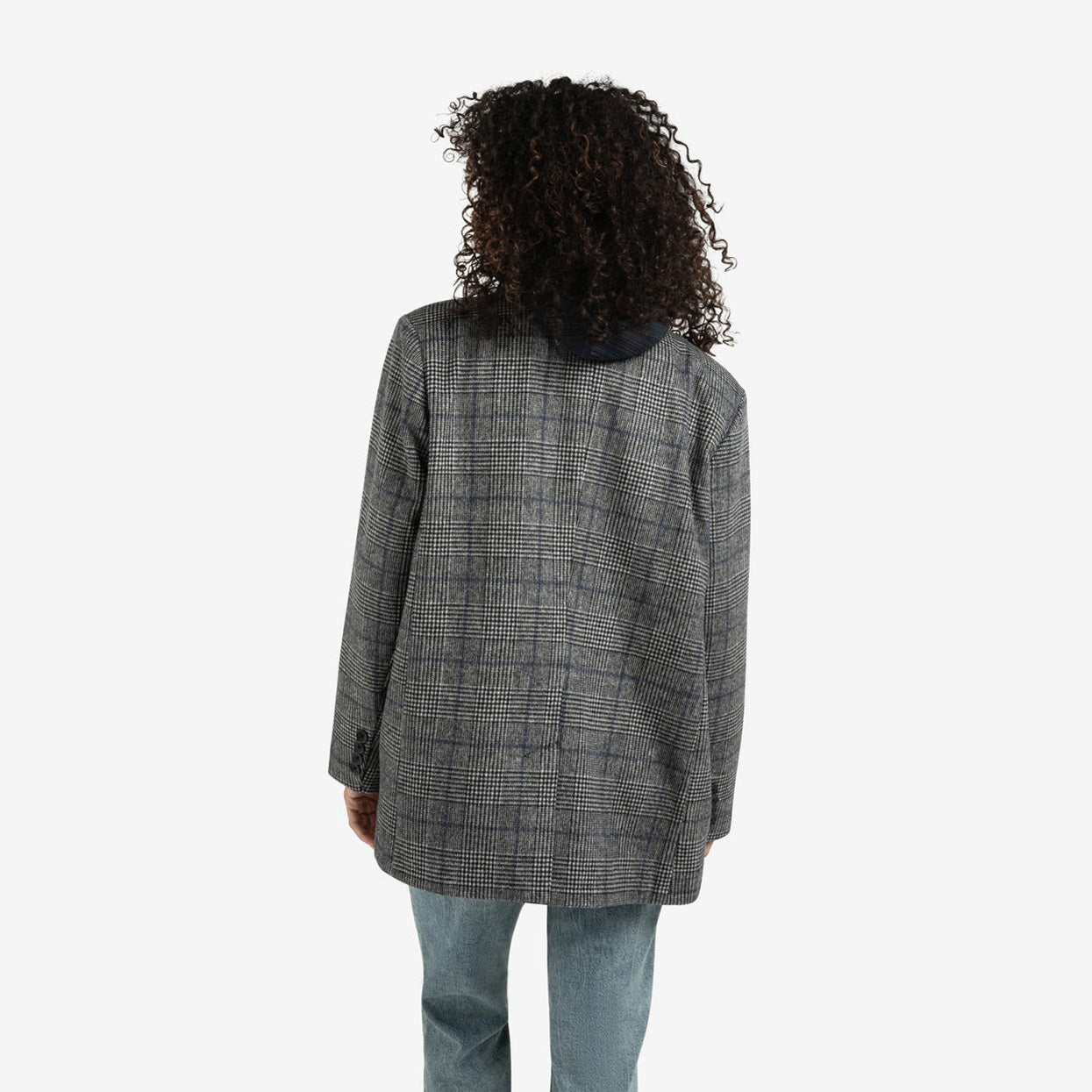 Oversized Checked Blazer with Button Closure