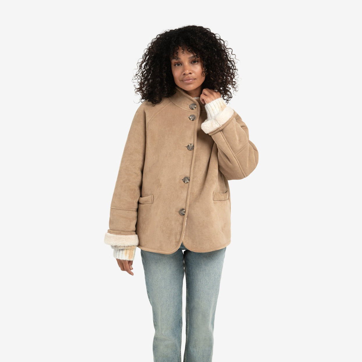 Oversized Lammy Coat with Raglan Sleeves