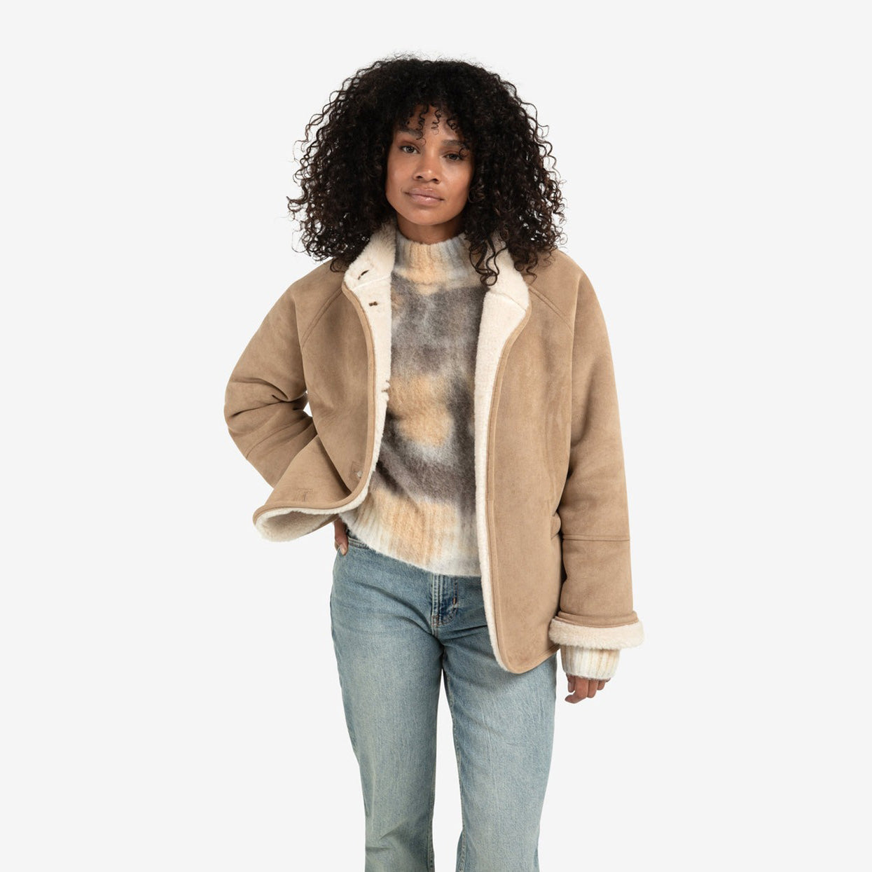 Oversized Lammy Coat with Raglan Sleeves