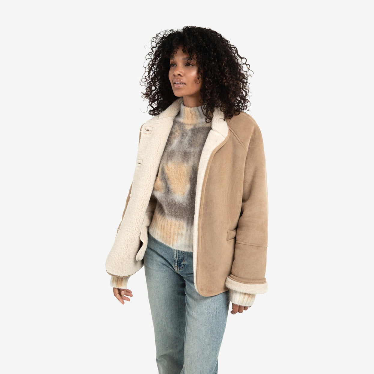 Oversized Lammy Coat with Raglan Sleeves