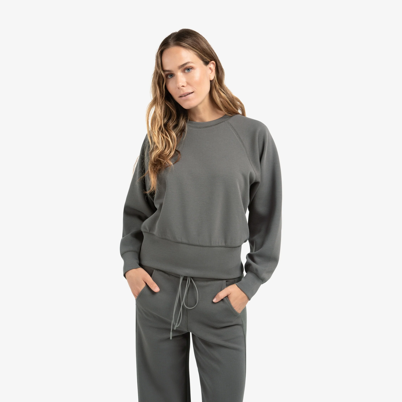 Raglan Sweatshirt with Fine Rib Texture