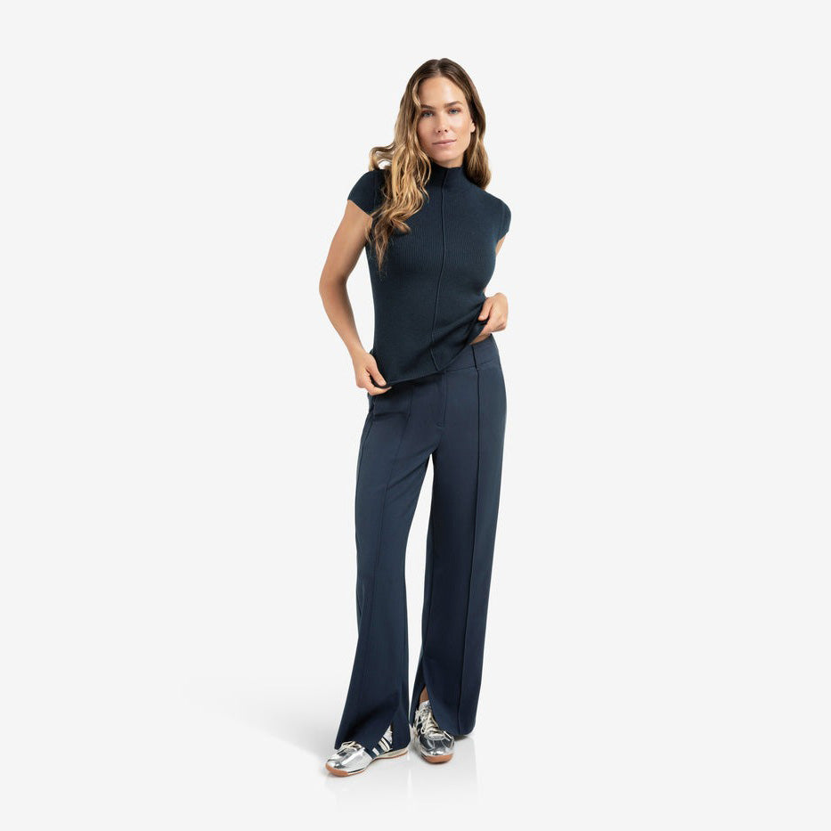 Ribbed Fitted Top with Mock Neck and Seam Detail