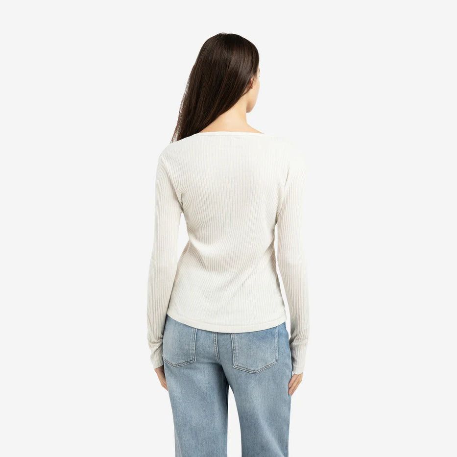 Ribbed Long Sleeve Shirt with Round Neckline
