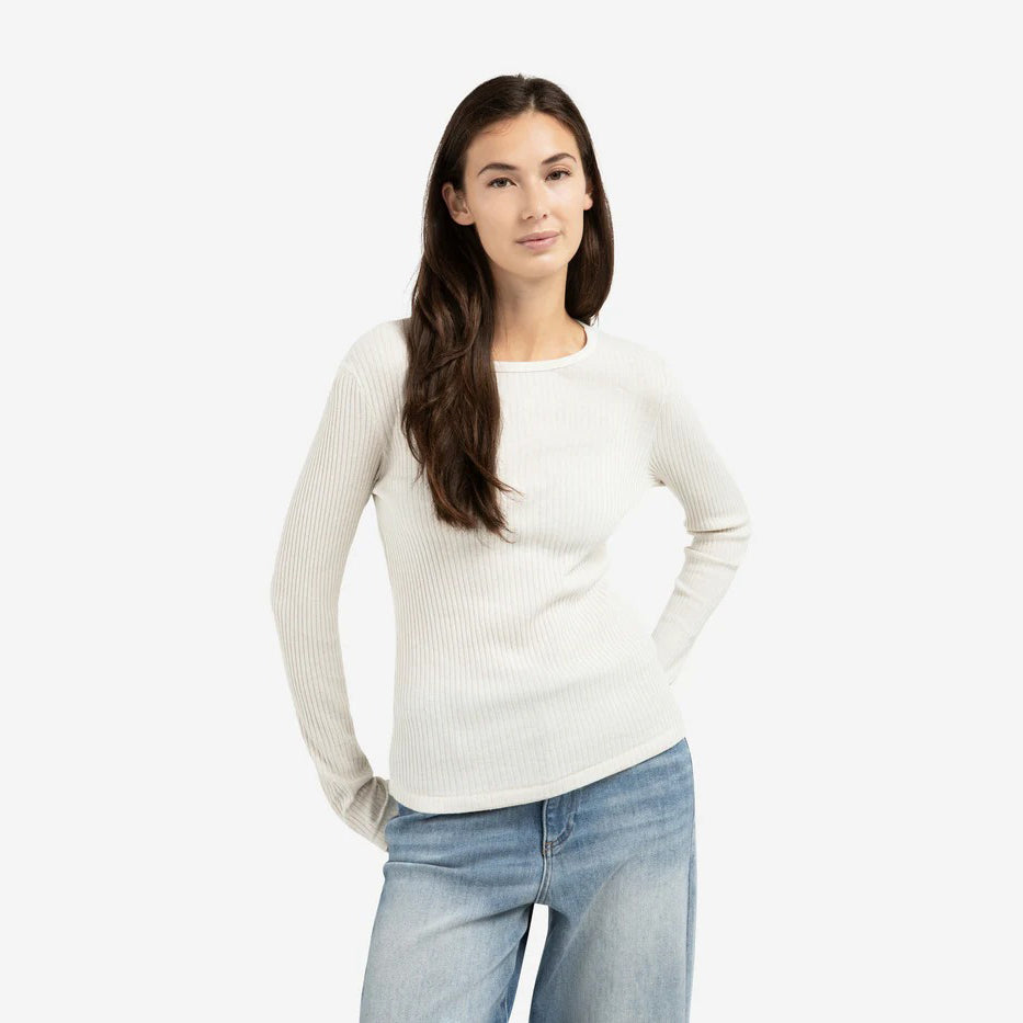 Ribbed Long Sleeve Shirt with Round Neckline