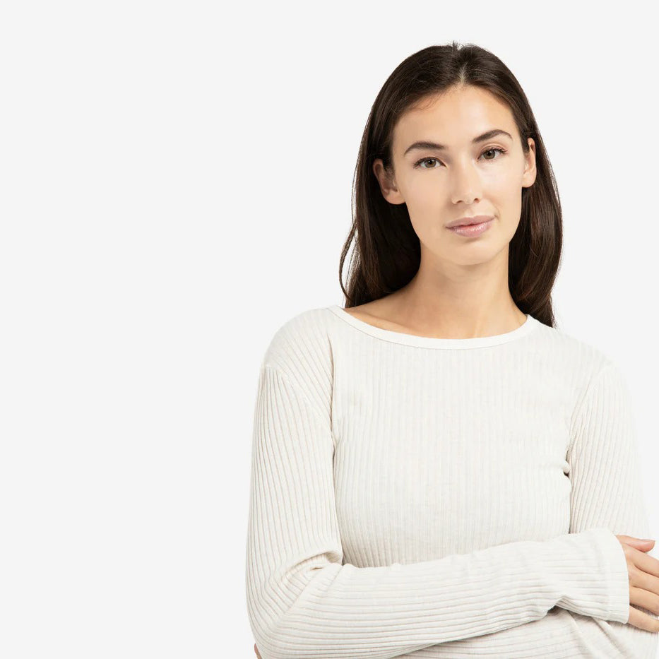 Ribbed Long Sleeve Shirt with Round Neckline