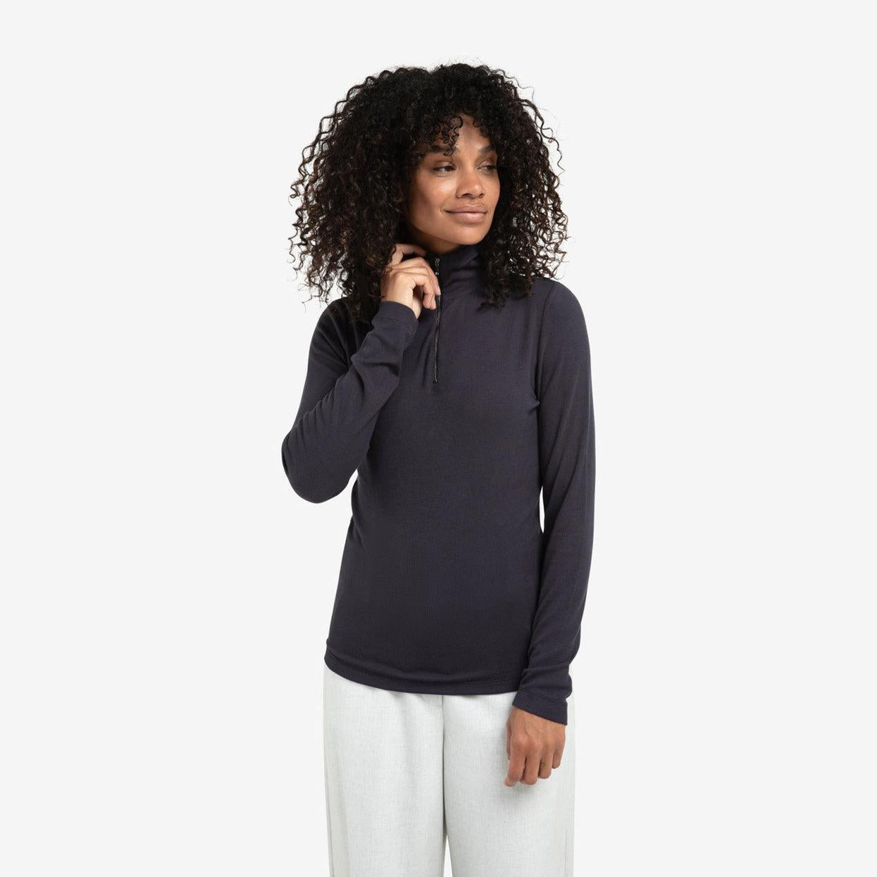 Ribbed Top with Zip Collar