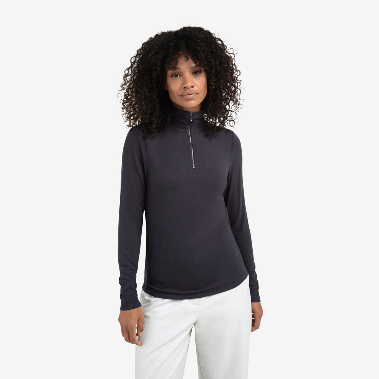 Ribbed Top with Zip Collar