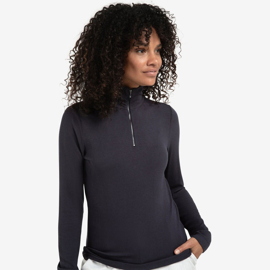 Ribbed Top with Zip Collar