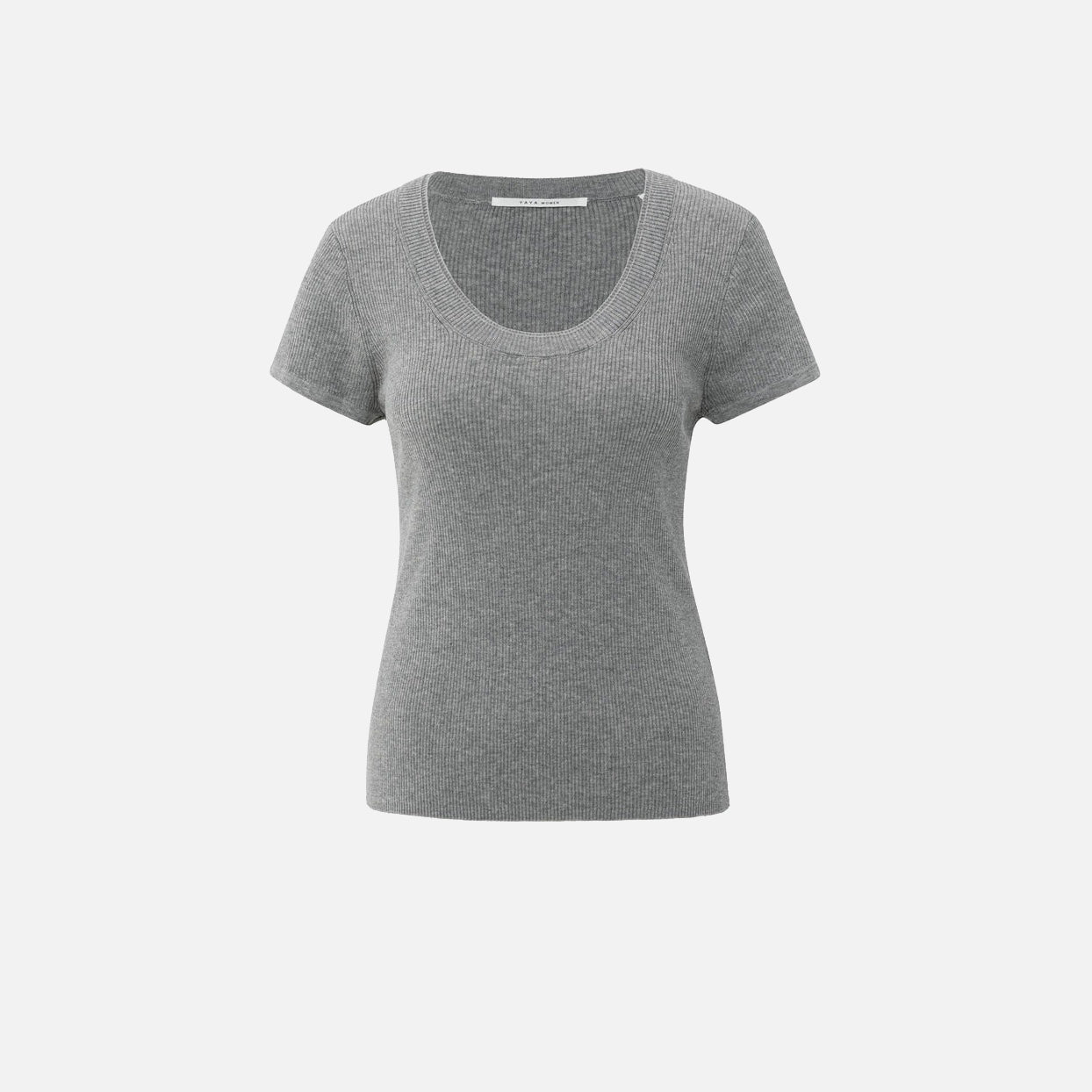 Ribbed Short Sleeve Top - Medium Grey Melange