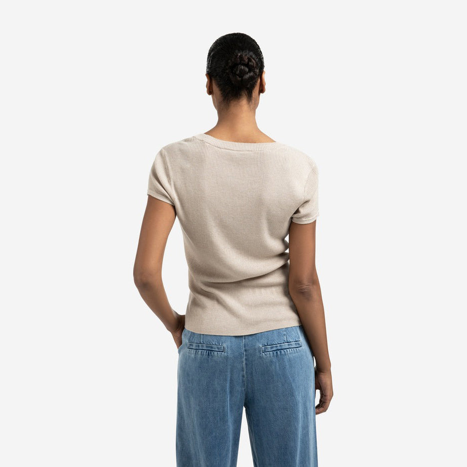 Ribbed Short Sleeve Top - Sand Melange