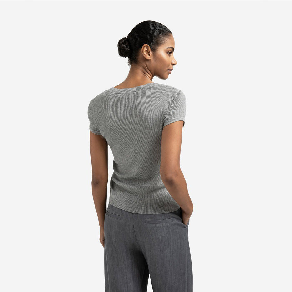 Ribbed Short Sleeve Top - Medium Grey Melange