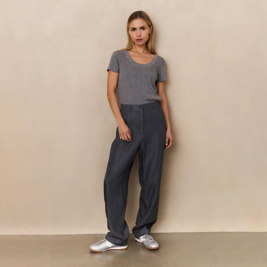 Ribbed Short Sleeve Top - Medium Grey Melange