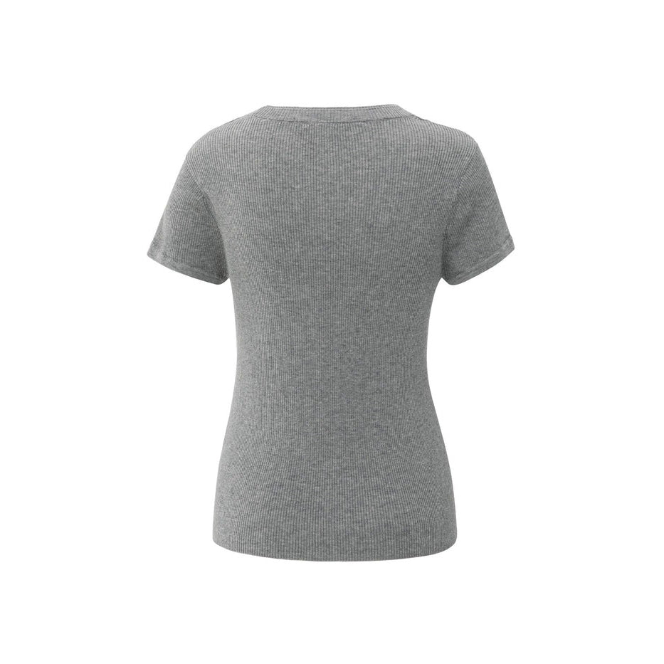 Ribbed Short Sleeve Top - Medium Grey Melange