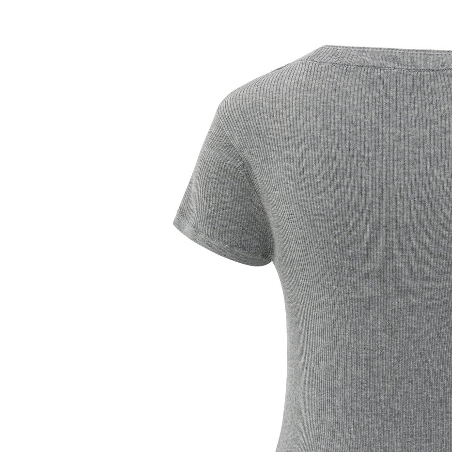 Ribbed Short Sleeve Top - Medium Grey Melange