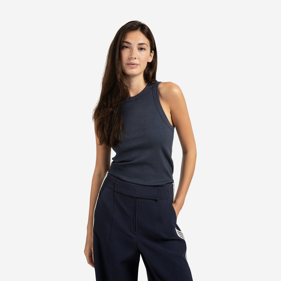 Ribbed Singlet with Subtle Shimmer - Inkwell Blue