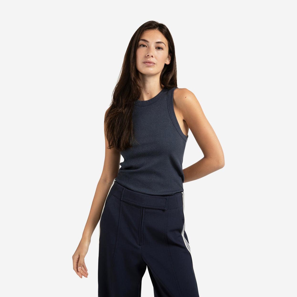 Ribbed Singlet with Subtle Shimmer - Inkwell Blue